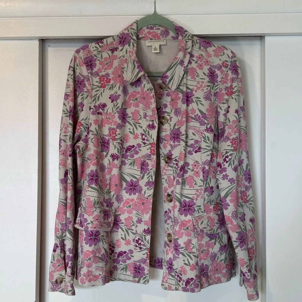 Appleseed's Pink & Purple Floral Button-Front Jacket